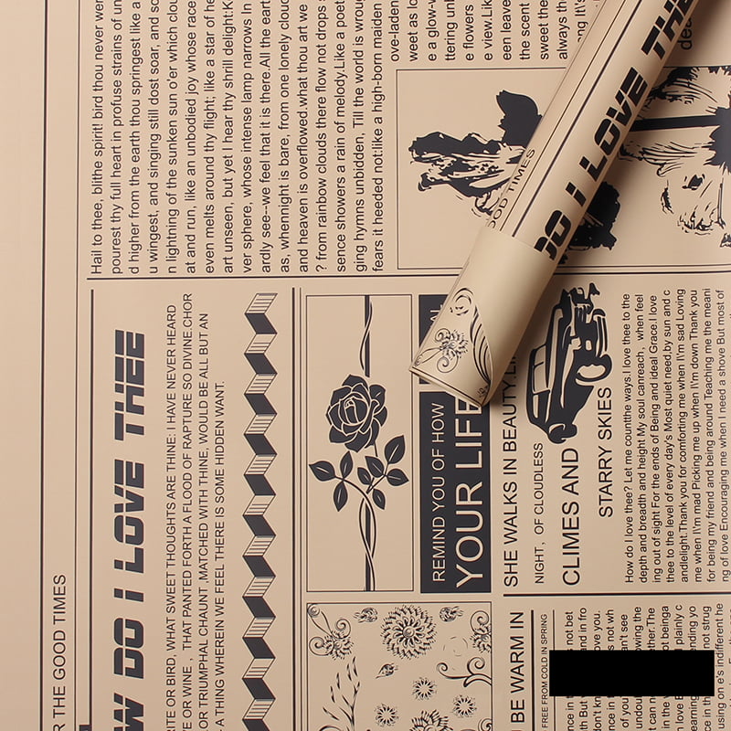 MYHC-21 복고풍 신문 스타일 소가죽 꽃 포장지