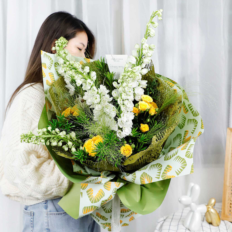 화사한 색상의 나뭇잎 무늬 꽃 포장지 6장