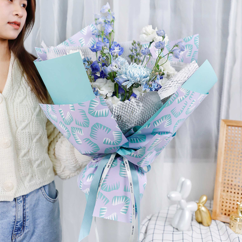 화사한 색상의 나뭇잎 무늬 꽃 포장지 6장