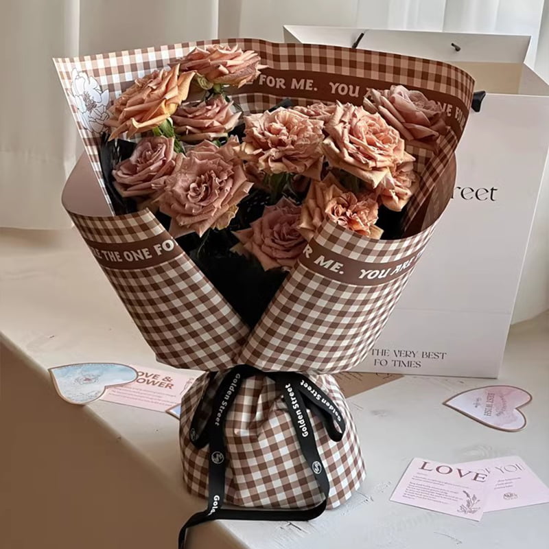격자무늬 깃털꽃 포장지